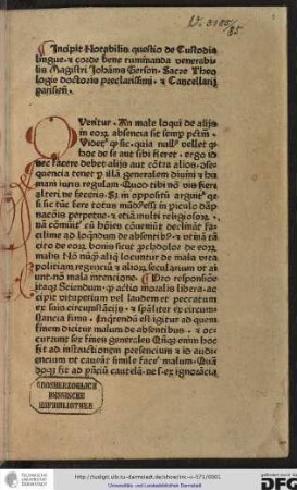 Queritur An male loqui de aliis in eorum absentia sit semper peccatum. Videtur quod sic, quia nullus vellet quod hoc de se aut sibi fieret, ergo id nec facere debet aliis aut contra alios...