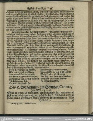 Das H. Evangelium, am Sonntag Cantate, Joh. XVI, v. 5-16