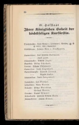 IV. Hofstaat Ihrer königlichen Hoheit der höchstseligen Kurfürstin.