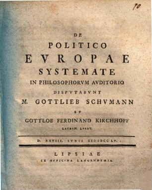 De Politico Evropae Systemate In Philosophorvm Avditorio
