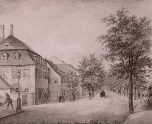 Heinrich Matthaey (1808-1880): Einsicht in die Ostra-Allee (Ostra-Allee mit der alten Münze). Zeichnung, 7.8.1974. Verwalter: Museen der Stadt Dresden, Stadmuseum