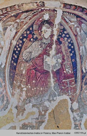 Thronender Christus in der Mandorla mit Erzengeln und Heiligen