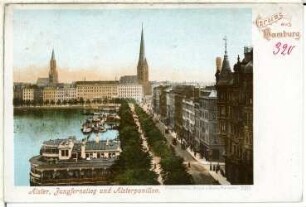 Hamburg. Jungfernstieg, Alsterpavillon, Alster