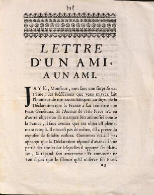 Lettre D'Un Ami, à Un Ami 1747.