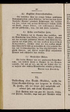 VI. Beschreibung einer Dresch-Maschine, welche der Mittel-Gerichts-Schulze aus Langenau in Sachsen, N. Herche, sich vor langer Zeit ausgedacht und erbauet hat; mit einem Steindruck