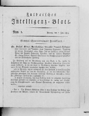 Num. 1, Ausgabe vom 7. Jan. 1814