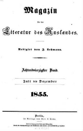 Magazin für die Literatur des Auslandes. 48, 48. 1855
