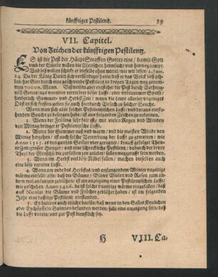 VII. Capitel. Von Zeichen der künfftigen Pestilentz.
