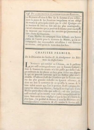 Chapitre Premier. De la Décoration des Jardins & du development des Bâtimens des Basses-Cours.