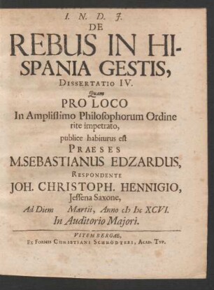 4: De Rebus In Hispania Gestis, Dissertatio ...