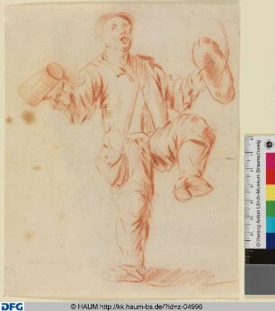 Tanzender, (singender), Mann mit Bierhumpen und Hut in der Hand