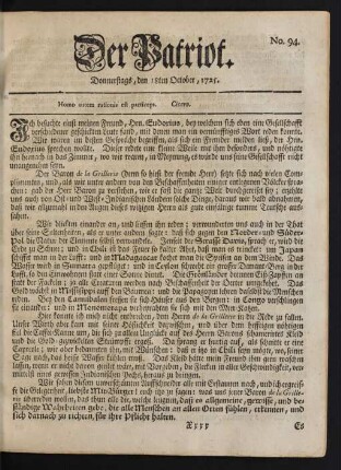 No. 94. Donnerstags, den 18ten October, 1725