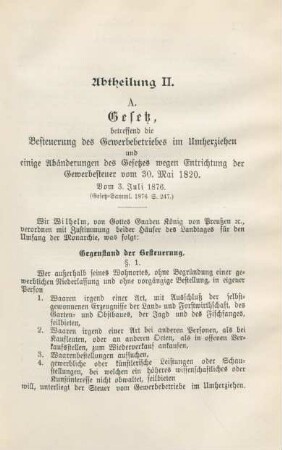A. Gesetz, betreffend die Besteuerung des Gewerbebetriebes im Umherziehen ...