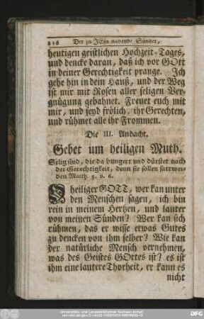 Die III. Andacht. Gebet um heiligen Muth.