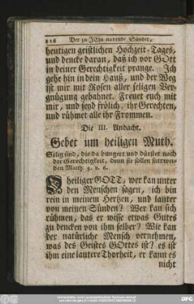 Die III. Andacht. Gebet um heiligen Muth.