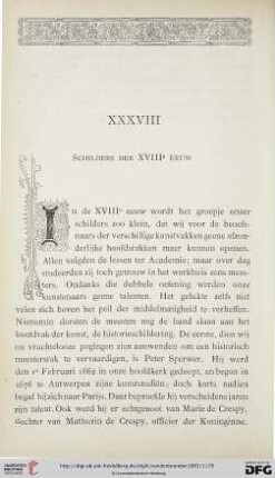 XXXVIII. Schilders der XVIIIe EEUW