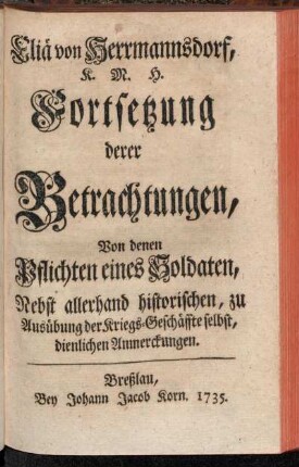 Fortsetzung: Fortsetzung derer Betrachtungen, Von denen Pflichten eines Soldaten