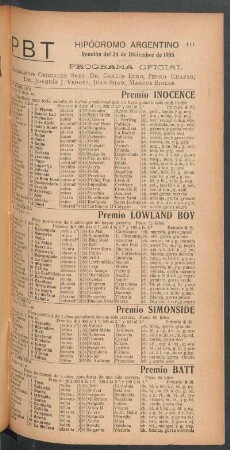 Hipódromo Argentino - Reunión del 24 de Diciembre de 1905