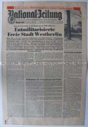 Tageszeitung der NDPD "National-Zeitung" über die Note der UdSSR zur Berlin-Frage