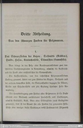 Dritte Abtheilung. Von den schwarzen Farben für Pelzwaaren