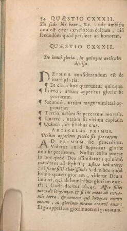 Quaestio CXXXII. De inani gloria, in quinque articulos divisa.