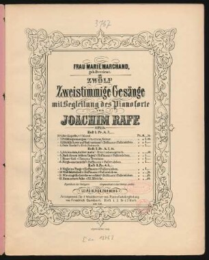 H. 2: Zwölf zweistimmige Gesänge mit Begleitung des Pianoforte