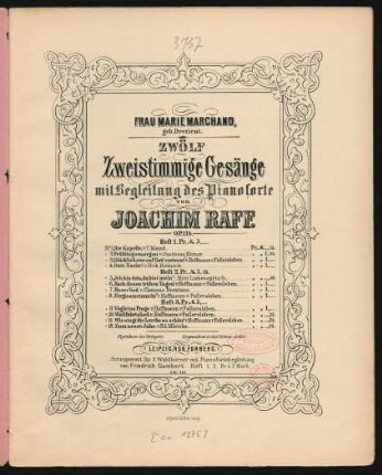 H. 2: Zwölf zweistimmige Gesänge mit Begleitung des Pianoforte