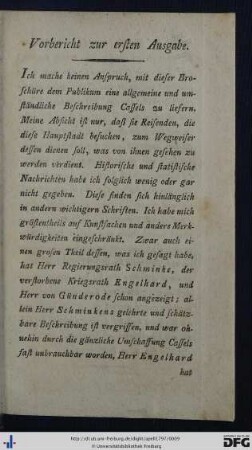 Vorbericht zur ersten Ausgabe.