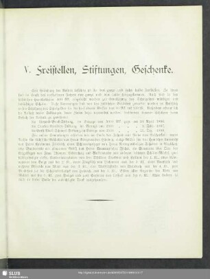 V. Freistellen, Stiftungen, Geschenke