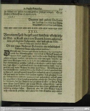 XXXI. [Responsum Juris, In Puncto Testamenti]