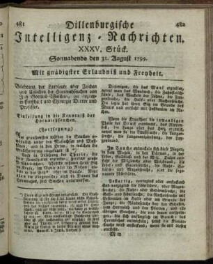 XXXV. Stück. Sonnabends den 31. August 1799.