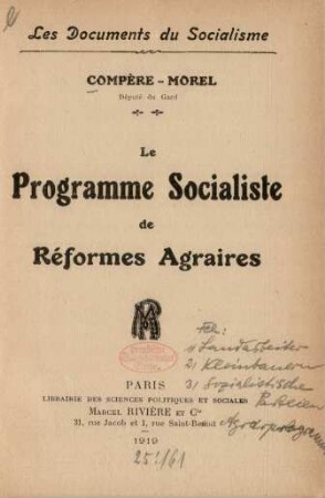 Le programme socialiste de réformes agraires