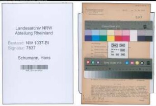 Entnazifizierung Hans Schumann , geb. 22.12.1891 (Bahnsekretaer)