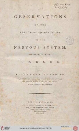 Observations on the structure and functions of the nervous system : illustrated with tables