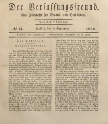 № 72. Cassel, den 8. September 1832.