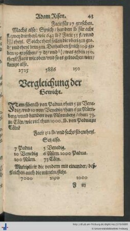 Vergleichung der Gewicht