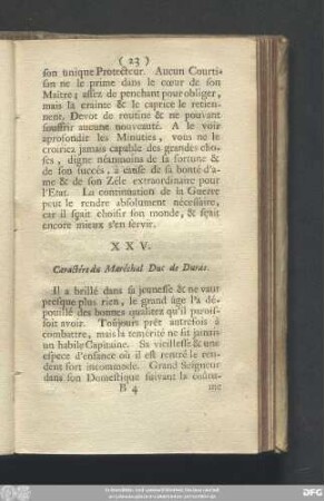 XXV. Caractére du Maréchal Duc de Duras.