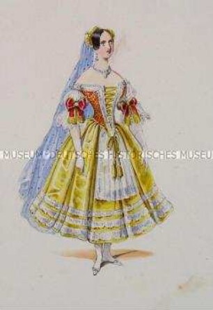 Frau in gelbem Kleid mit blauem Schleier - Tafel aus Franceschini/Kostümbilder (Kassette 2)