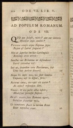 112-119, Ad Populum Romanum. / Au Peuple Romain. Ode VII. - Notes sur l'ODE VII. Liv. V.