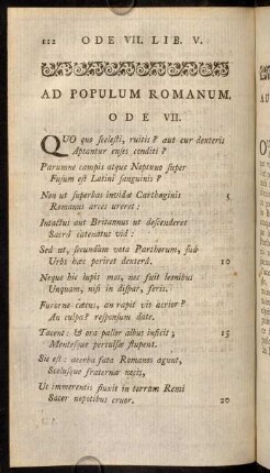 112-119, Ad Populum Romanum. / Au Peuple Romain. Ode VII. - Notes sur l'ODE VII. Liv. V.