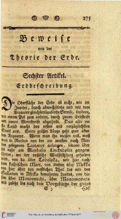 Sechster Artikel: Erdbeschreibung
