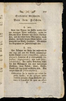 209-231, Siebenter Abschnitt. Von den Fischen