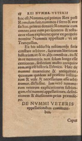De Nummi Veteris appellationibus communibus, Caput III.