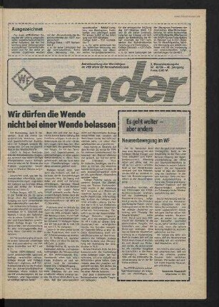 Betriebszeitung 'WF-Sender', Nr.46/1989 (3. Novemberausgabe 1989)