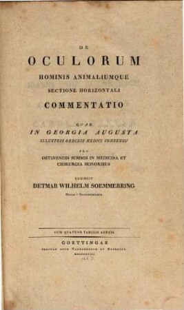 De oculorum hominis animaliumque sectione horizontali commentatio : cum quator tabulis aeneis