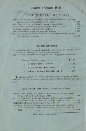 Indice delle materie. Condizioni.