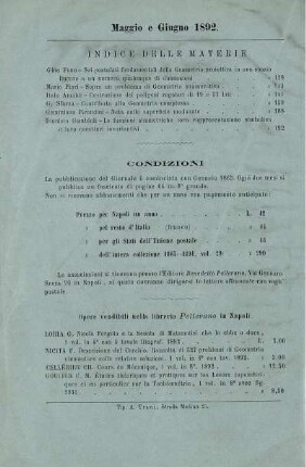 Indice delle materie. Condizioni.