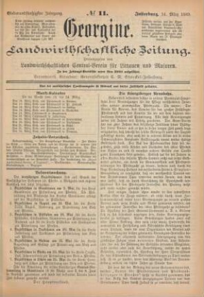 Siebenundfünfzigster Jahrgang. No. 11. Insterburg, 14. März 1889.