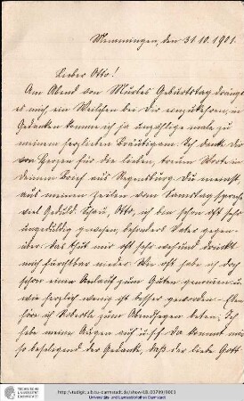 Brief vom 31.10.1901