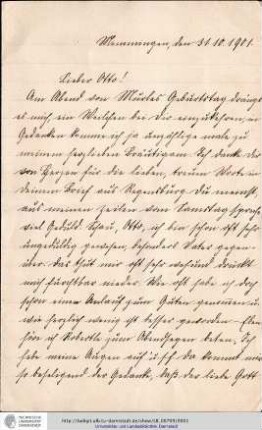 Brief vom 31.10.1901